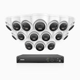 H800 - 4K 16 Kanal PoE Überwachungskamera-Set mit 16 Kameras, Farbe & IR Nachtsicht, Personen- und Fahrzeugerkennung, Eingebautes Mikrofon, 96° Sichtfeld, Unterstützt RTSP